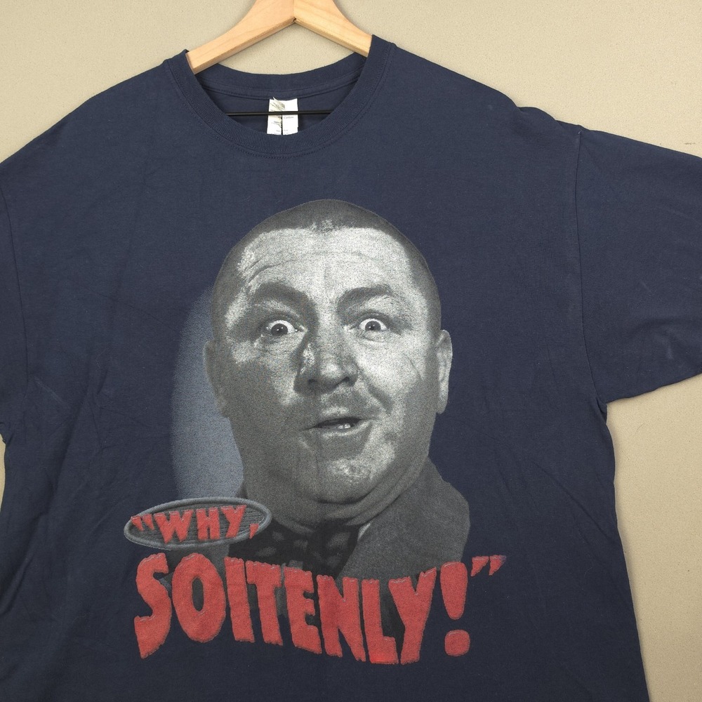 Three Stooges Curly Why Soitenly Mens XL Navy Blue Graphic T Shirt Gildan Comedy